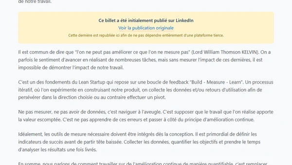 On ne peut pas améliorer ce que l'on ne mesure pas
