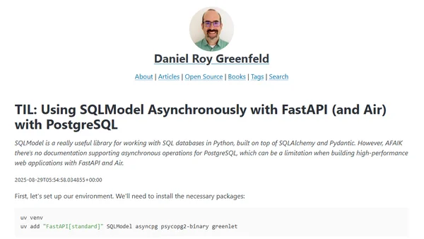 TIL: Using SQLModel Asynchronously with FastAPI (and Air) with PostgreSQL