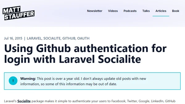Using Github authentication for login with Laravel Socialite