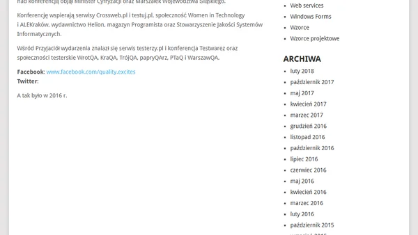 Ogólnopolska konferencja o jakości oprogramowania Quality Excites